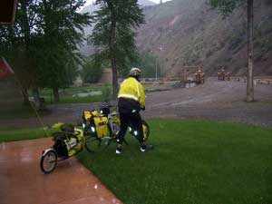 Biker leaving our Idaho campgrounds