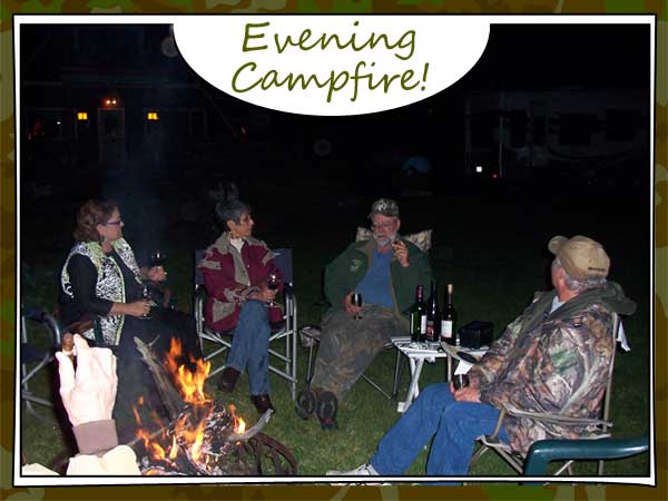 Hunters gather around campfire
